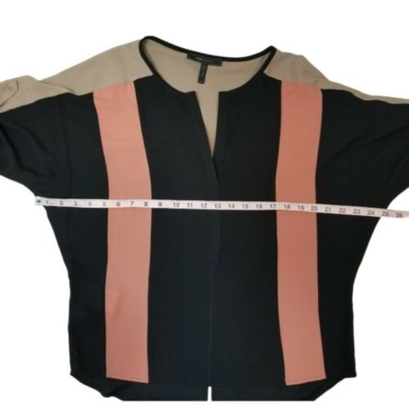 BCBGMaxazria Jane Color Block Blouse Size XS Split Tuxedo Hem Roll Tab S… - Picture 11 of 12